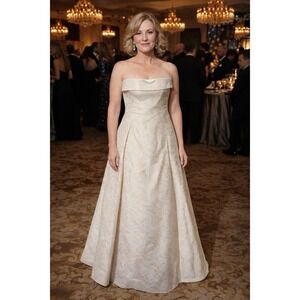 Night Way Collection Strapless Long Dress Gown Cream Gold Shimmer Prom Galla USA